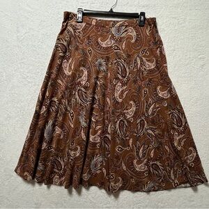 J. Jill Paisley A-Line Midi Skirt • Brown Blue Print • Women’s Medium